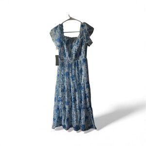 Girls Floral Blue Dress XL (14-16)